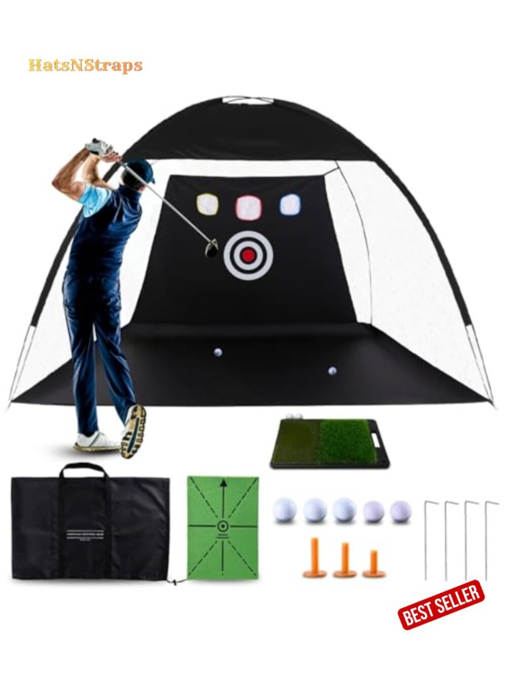 Golf Practice Net Dual Mats 3 Tees 5 Balls Indoor Outdoor Training Aid